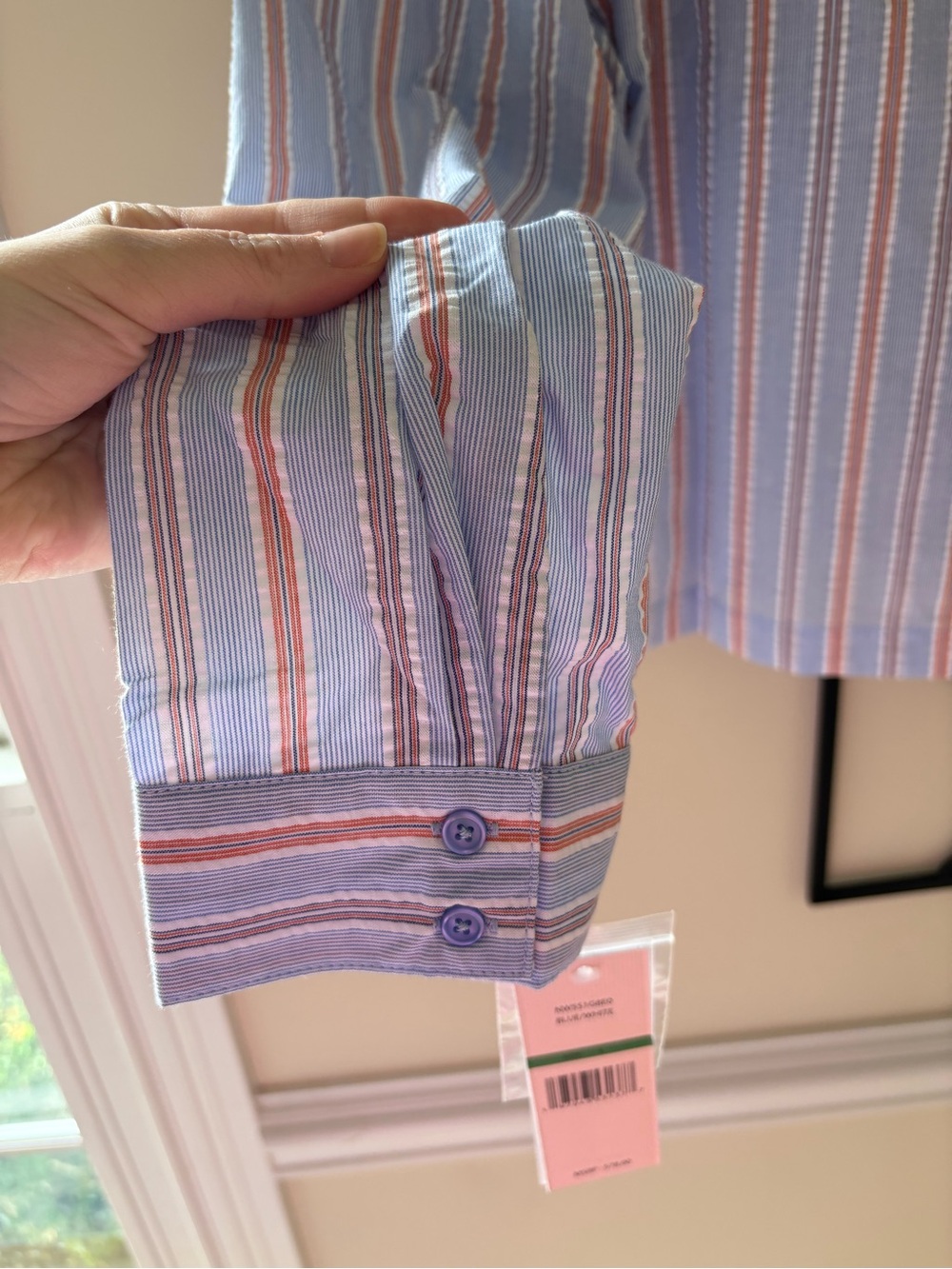 Nanette Lepore Blue, White & Orange Striped Button-Down Shirt - Picture 12 of 14
